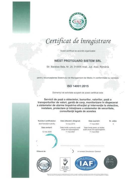 Certificat ISO14001